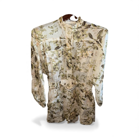 Zimmermann Cream and Green Floral Cottage-core Romper Size 2 Long Sleeve Outfit - Picture 2 of 8